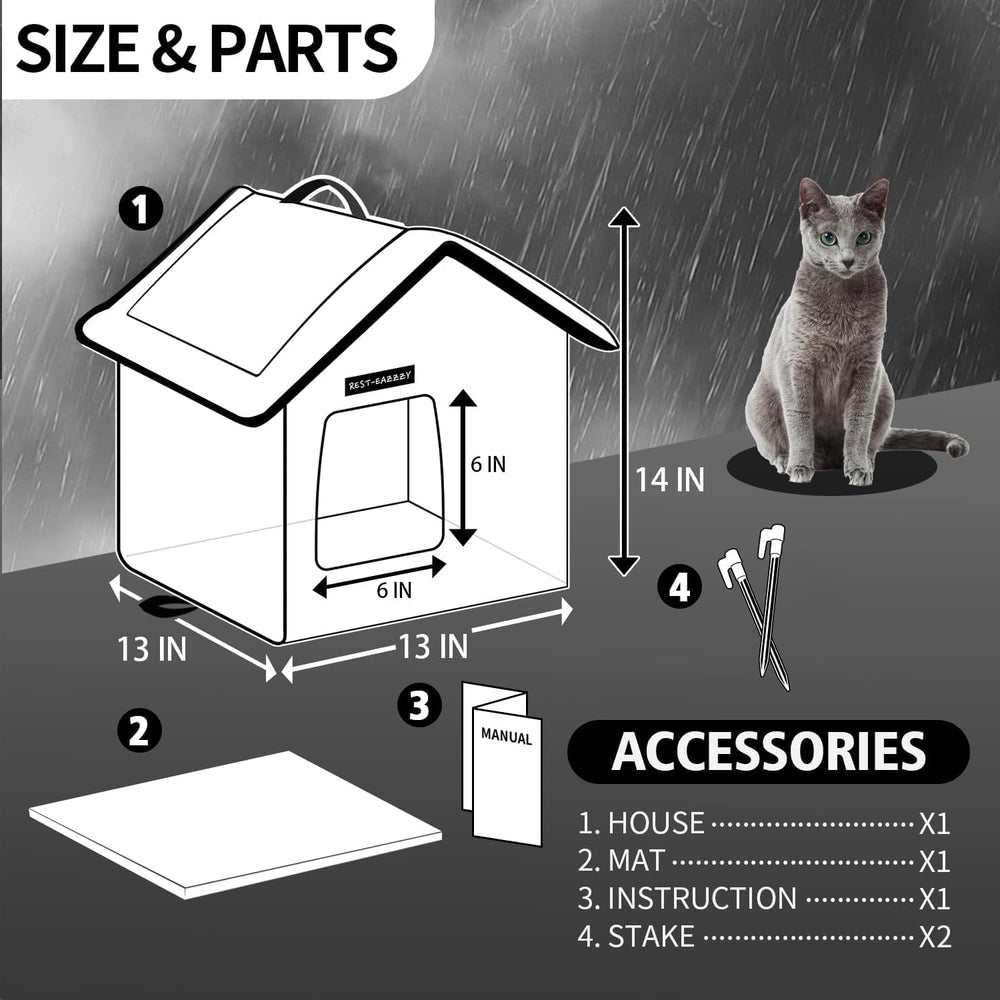 Rest-Eazzzy cat house dimensions 13x13x14 inches in black for porch spaces.