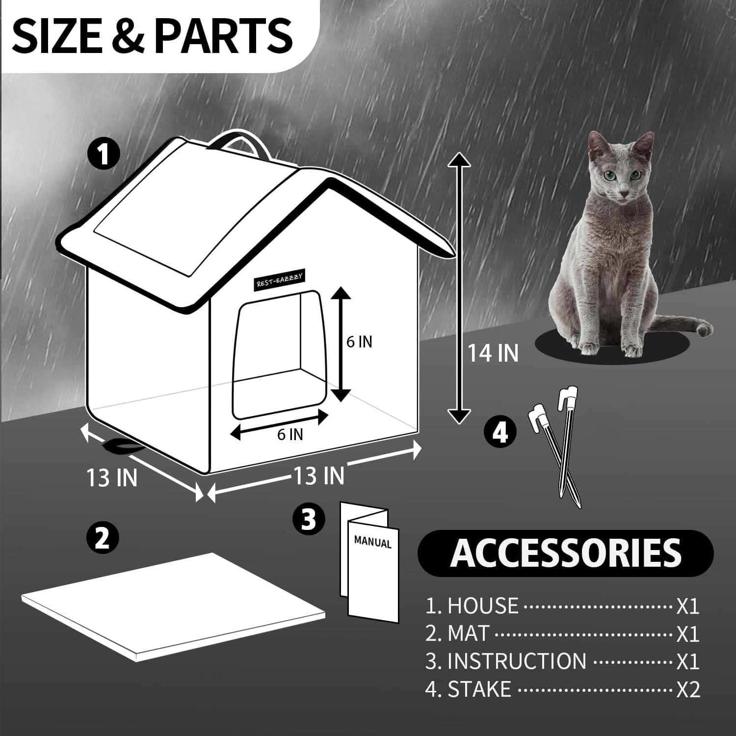 Rest-Eazzzy cat house dual setup demonstrates two houses for feral cat shelter needs.