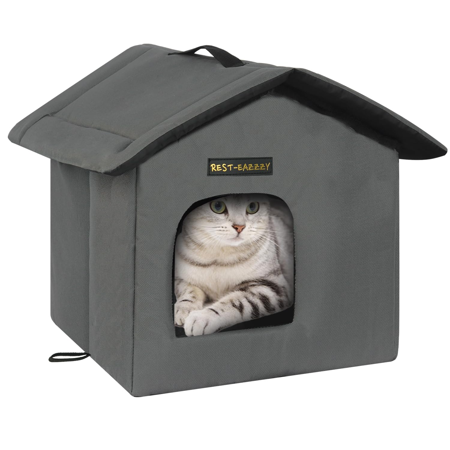 Rest-Eazzzy cat house exterior in grey weatherproof shelter for outdoor cats
