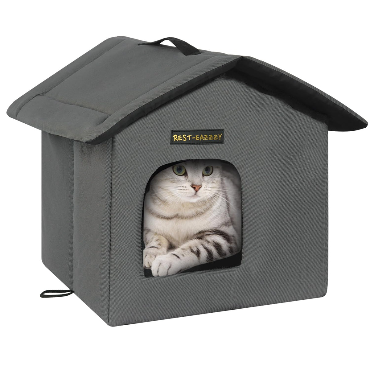 Rest-Eazzzy cat house exterior in grey weatherproof shelter for outdoor cats