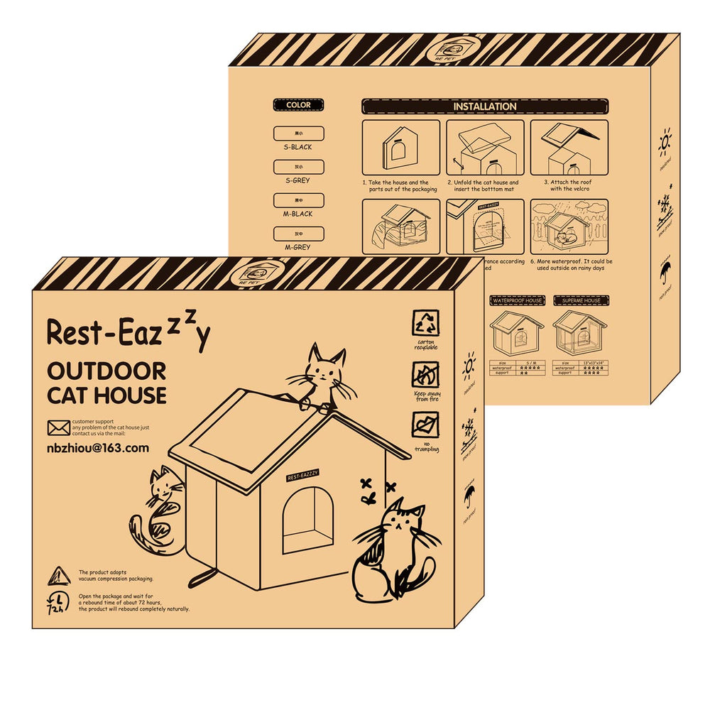 Rest-Eazzzy cat house outdoor-ready image illustrating compact shelter
