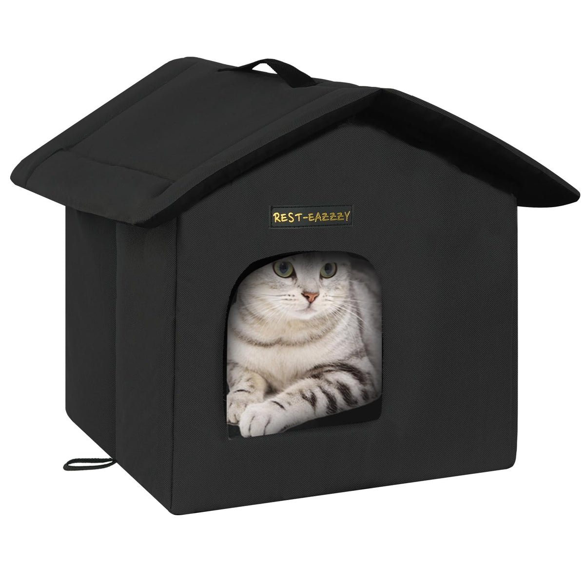 Rest-Eazzzy cat house outdoor shelter, compact refuge for feral cats with warm, private corner.