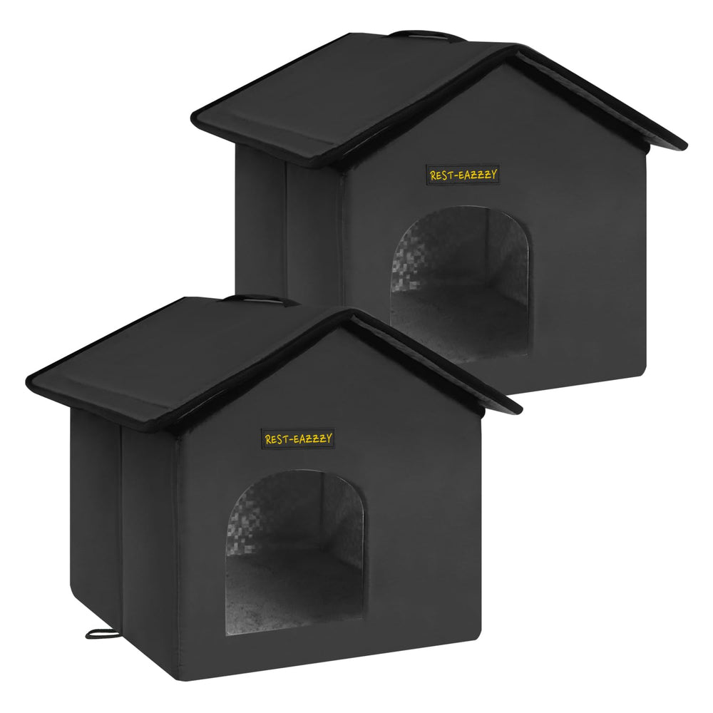 Rest-Eazzzy cat house weatherproof exterior shields outdoor cats from rain and wind.