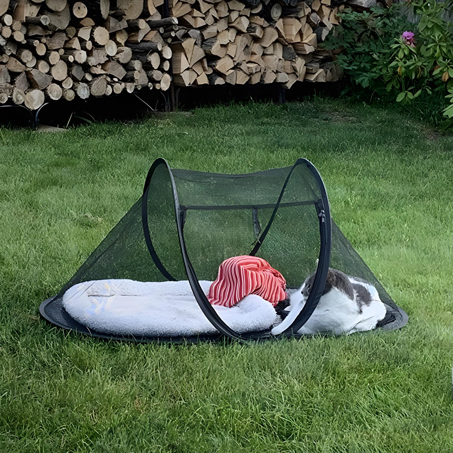 Rest-Eazzzy cat tent outdoor shade-protection creates a comfy outdoor rest area.