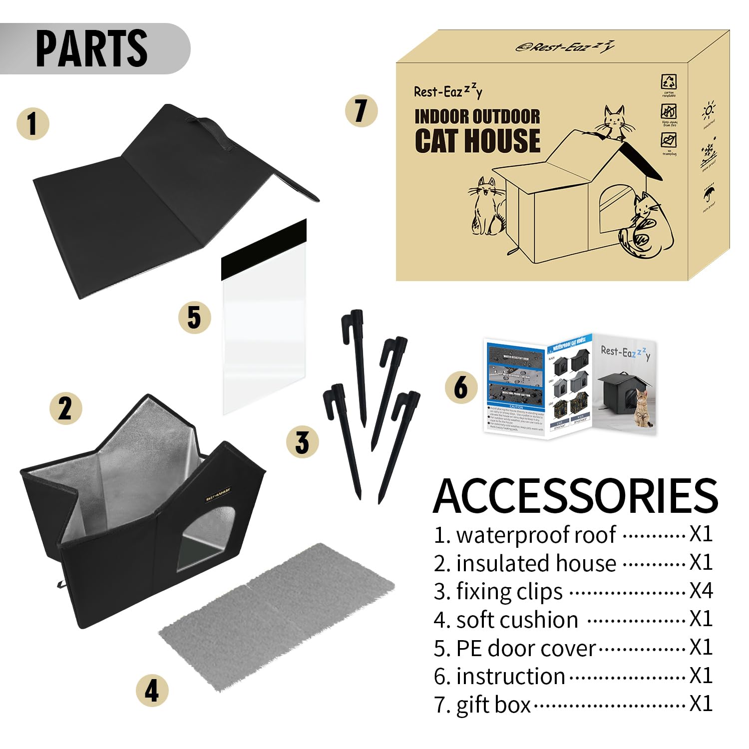 Rest-Eazzzy outdoor cat house easy assembly for quick setup.