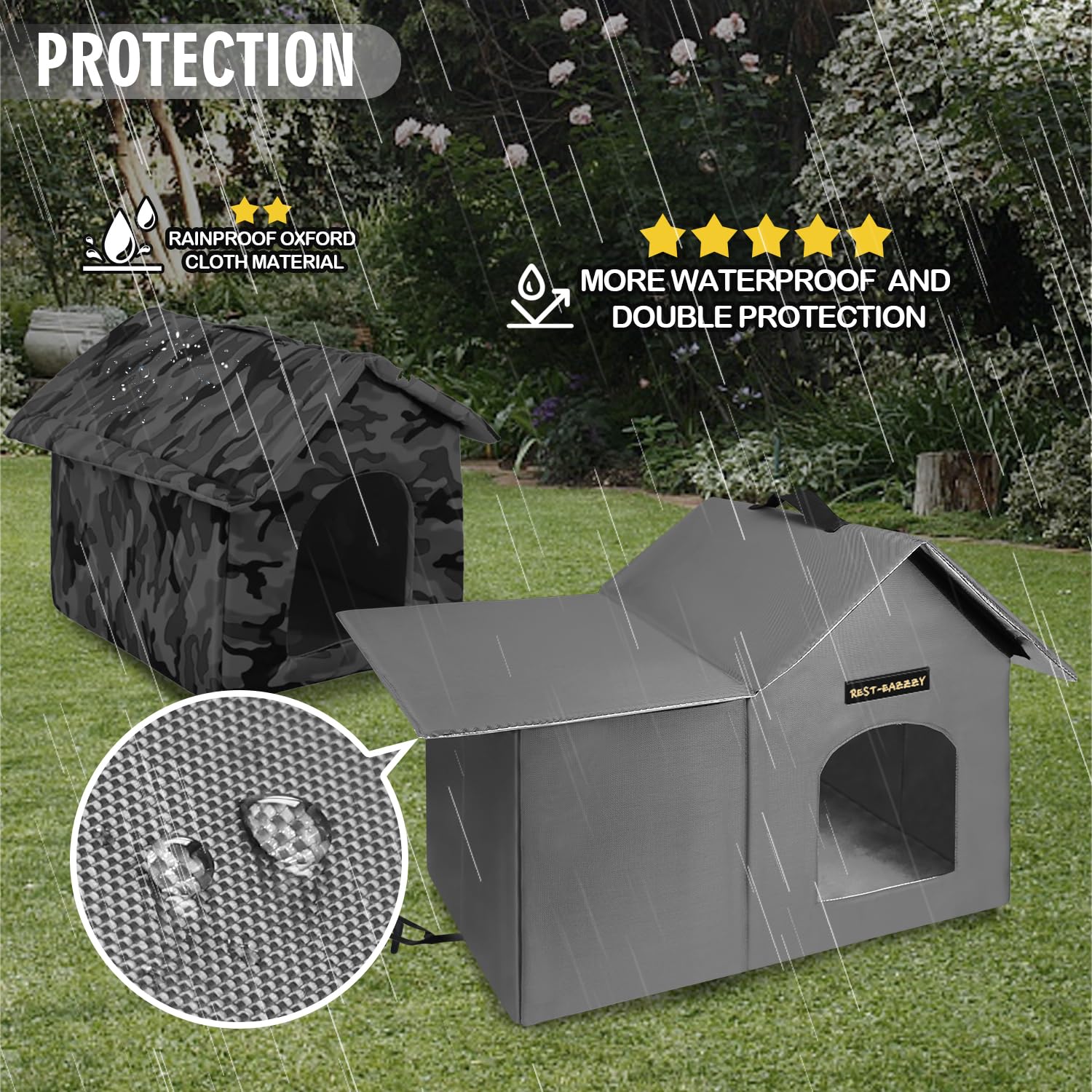 Rest-Eazzzy outdoor cat house roomy interior options accommodate multiple small pets.