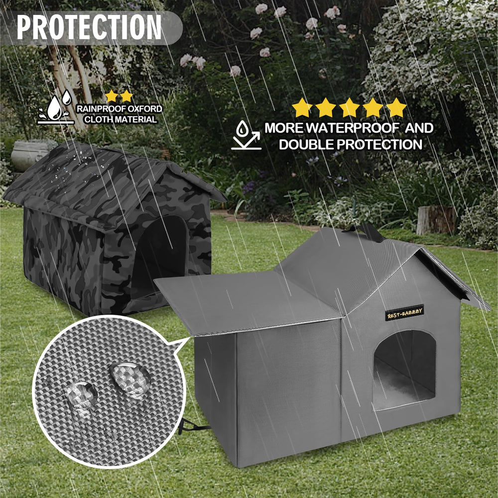 Rest-Eazzzy outdoor cat house roomy interior options accommodate multiple small pets.