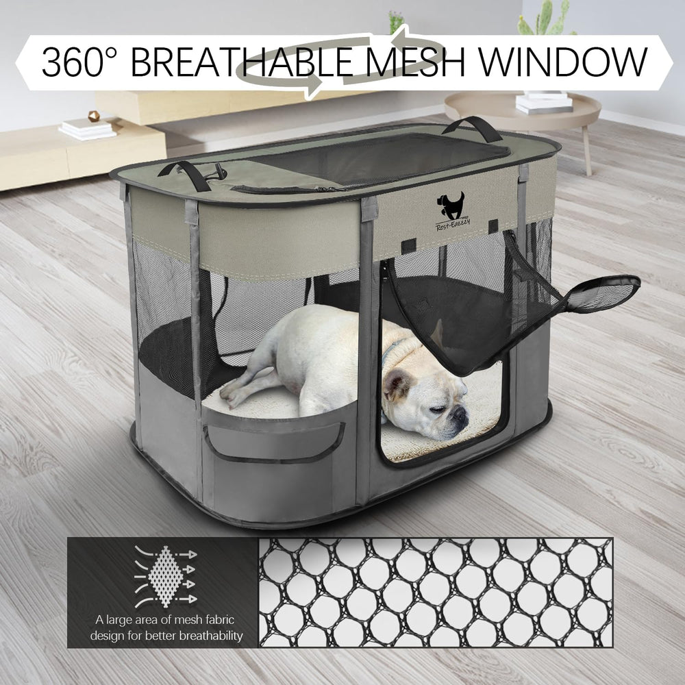 Rest-Eazzzy playpen ventilation mesh keeps pets cool during indoor or outdoor use.