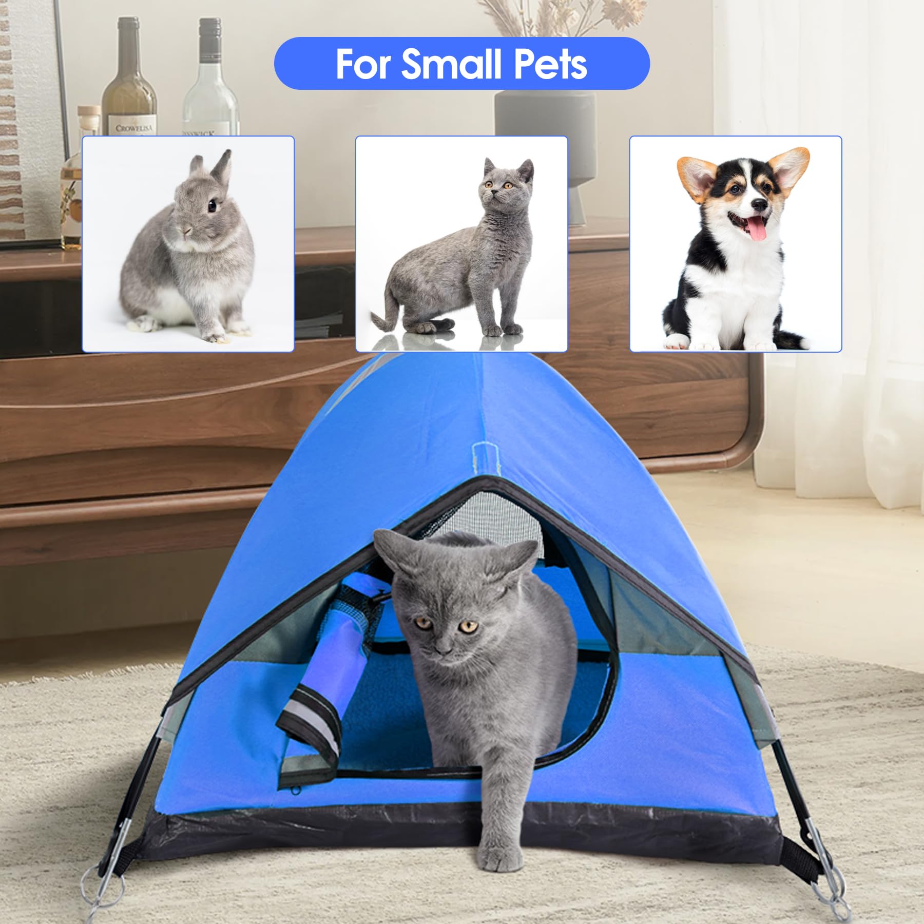 RESTCLOUD cat camping tent durable material blue, long-lasting.