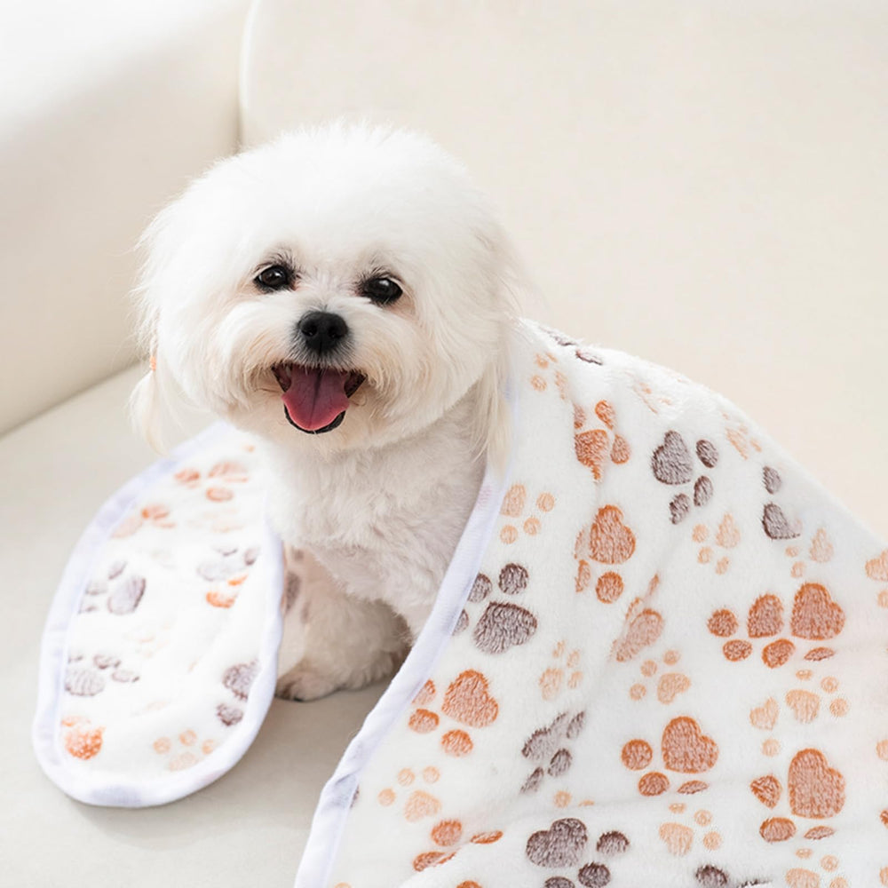Retainbre small-pet blanket paw-prints white provides cozy warmth for nap time