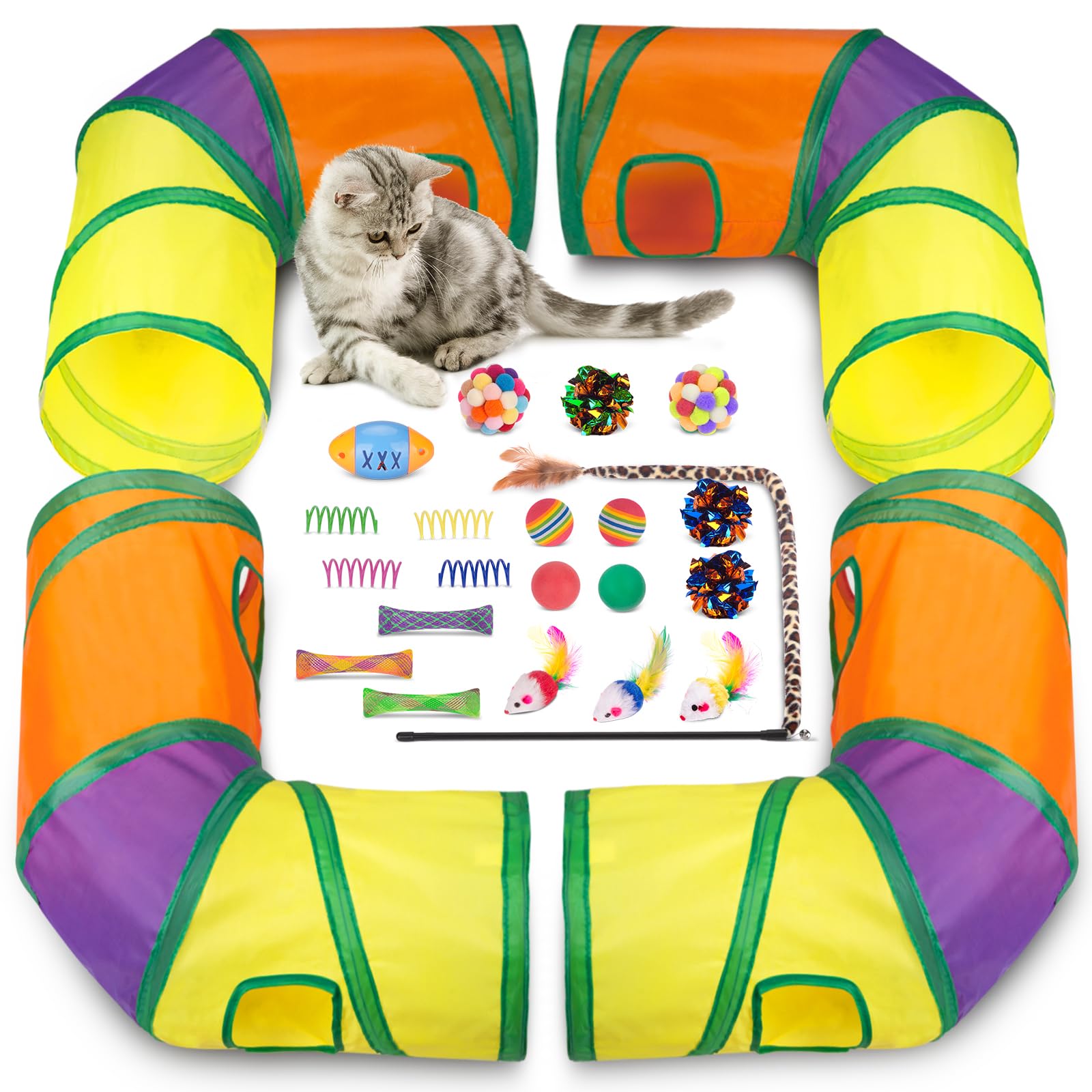 Retro Shaw 25Pcs cat toys kitten tunnels, modular play space for indoor cats.