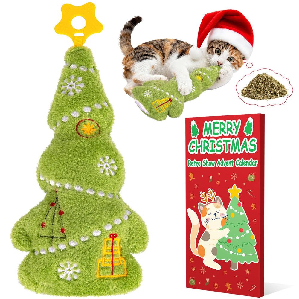 Arbol navideño de Retro Shaw para gatos con crujido que invita al juego.