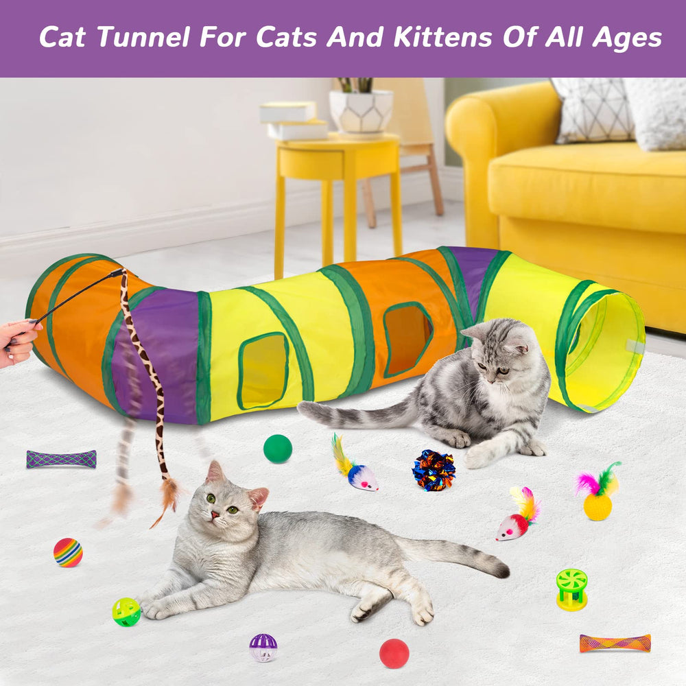 Retro Shaw collapsible cat tunnel demonstrates easy setup for indoor fun
