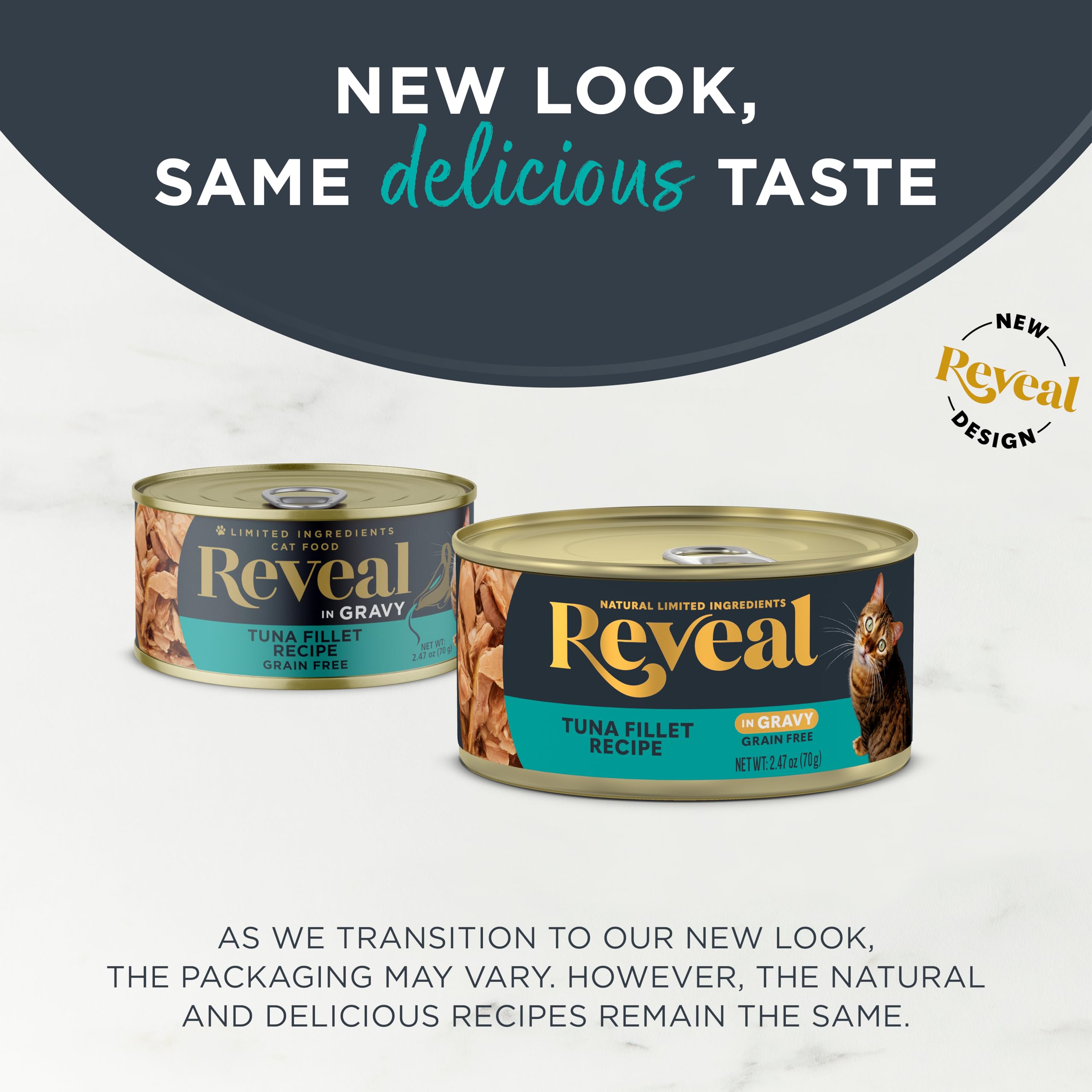 Reveal natural wet cat food cans side view shows convenient packaging