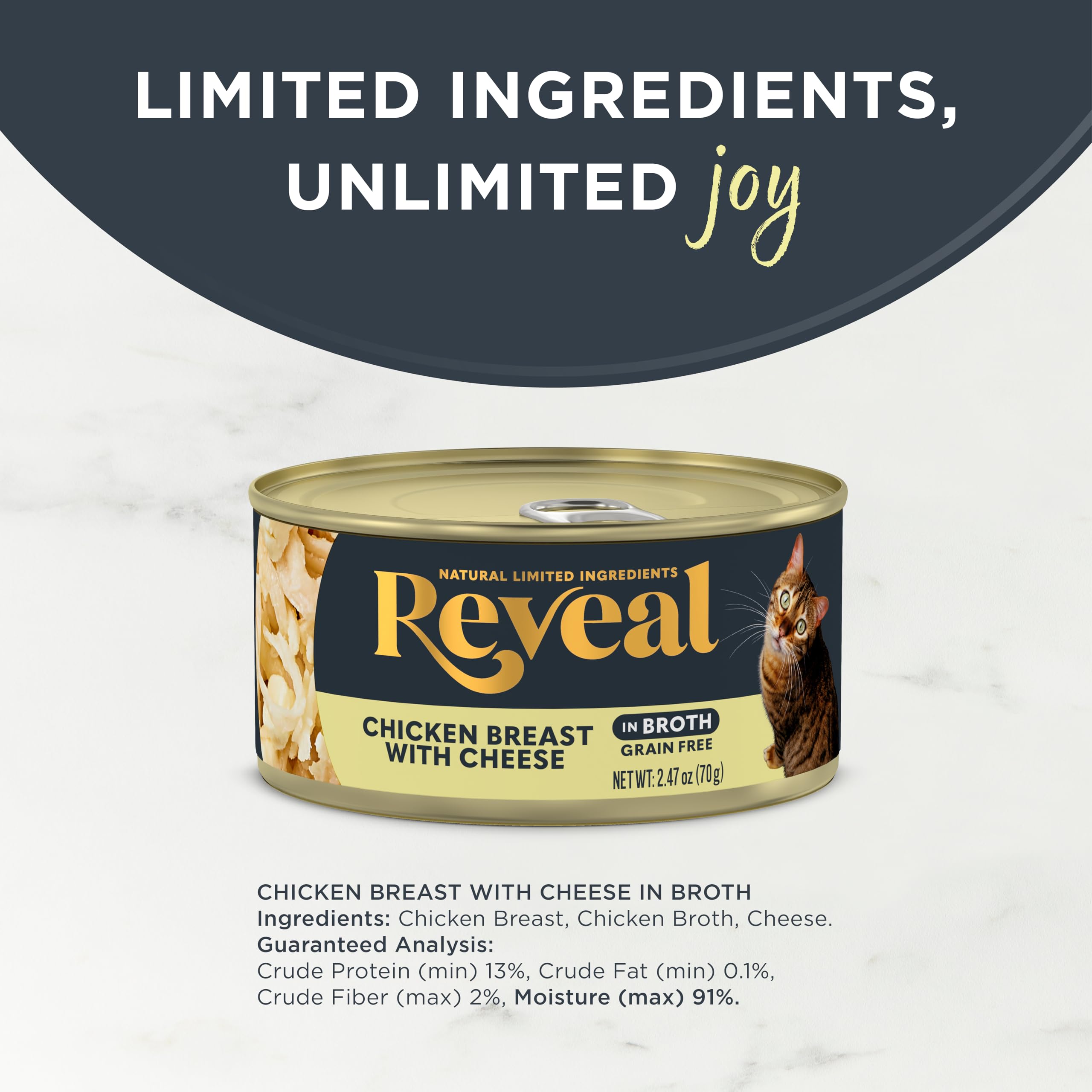 Reveal natural wet cat food in broth bowl: hydrating texture for mealtime variety.