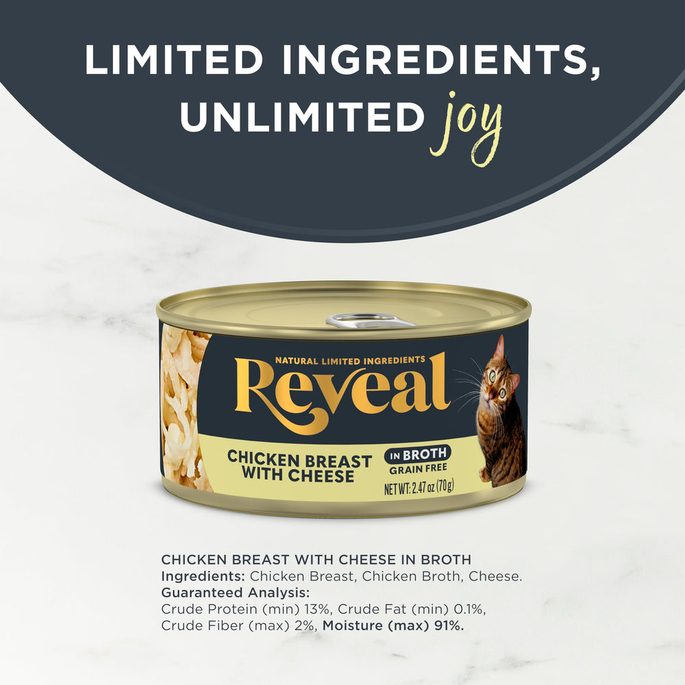 Reveal natural wet cat food in broth bowl: hydrating texture for mealtime variety.