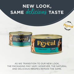 Reveal tuna-fillet-broth-can serving shows convenient 2.47 oz portions for daily meals.