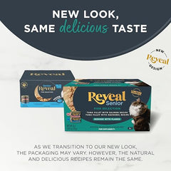 Reveal Tuna Fillet Salmon Mousse Cans showcased, rich protein option for taste-loving felines
