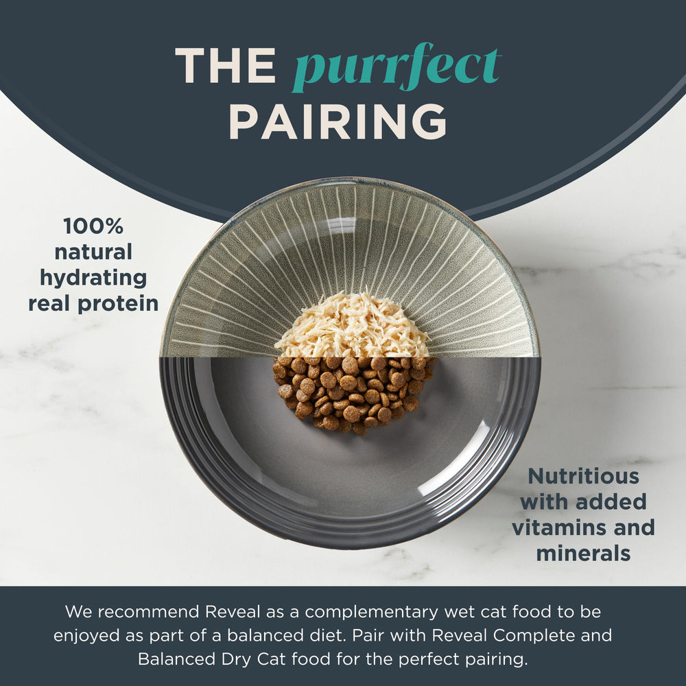 Reveal tuna-fillet-shrimp-broth-pots label-closeup points to natural ingredients and no artificial additives.