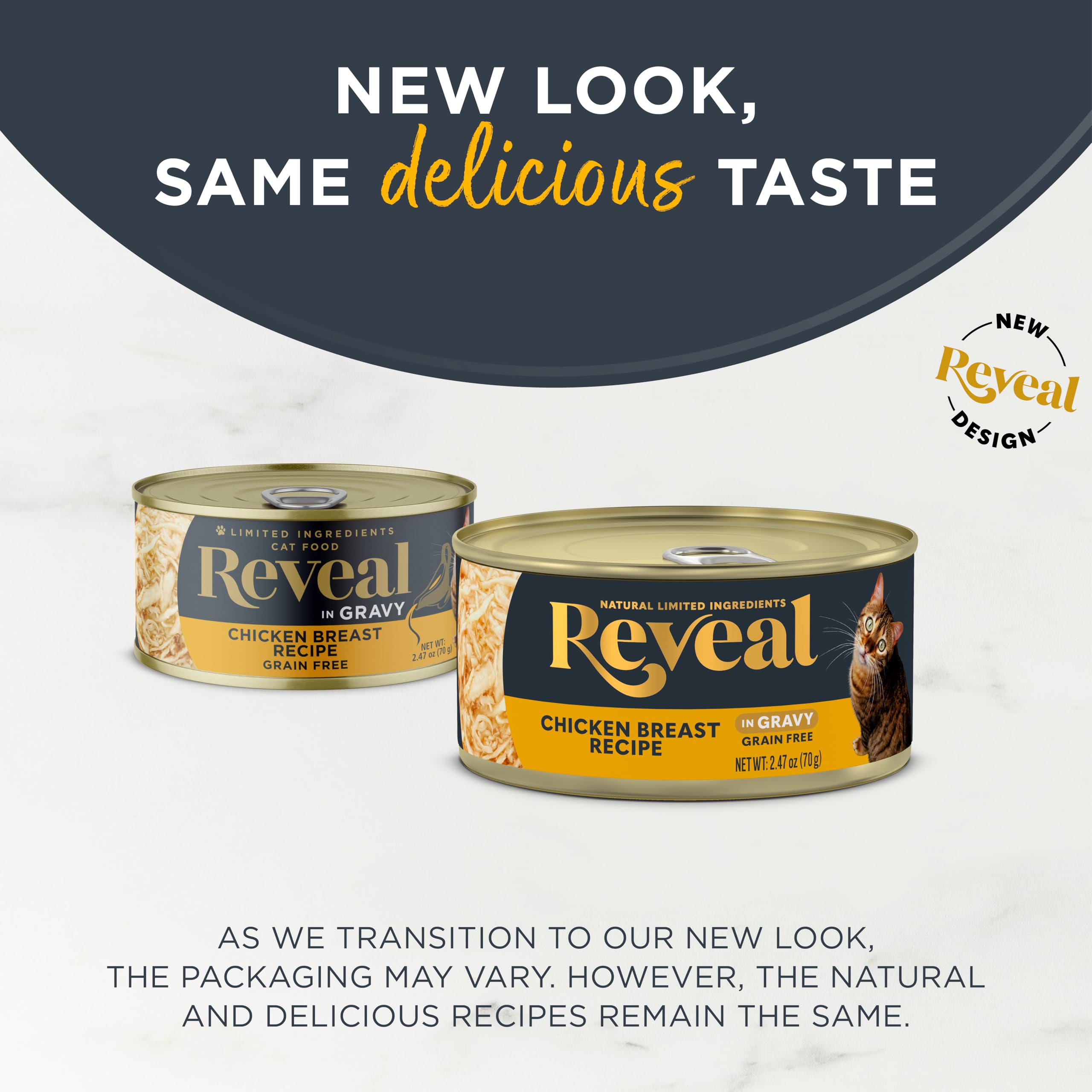 Reveal wet cat food chicken gravy bowl highlighting protein and moisture