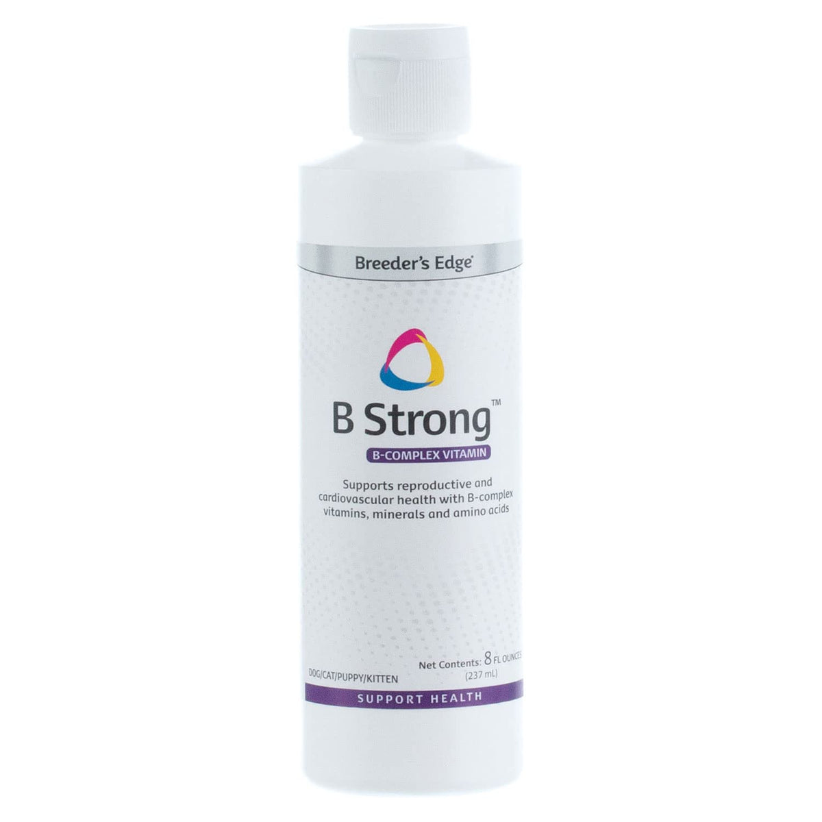 Revival Animal Health Breeder's Edge B Strong bottle pour shows easy dosing for energy support.