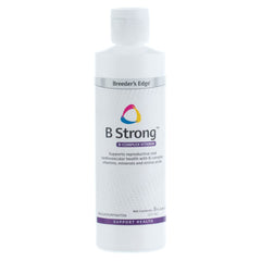 Revival Animal Health Breeder's Edge B Strong bottle pour shows easy dosing for energy support.