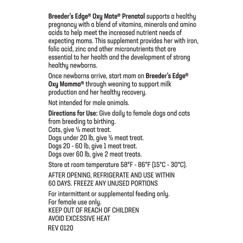 Revival Breeder's Edge Oxy Mate treats on a dish emphasize convenient prenatal nutrition.