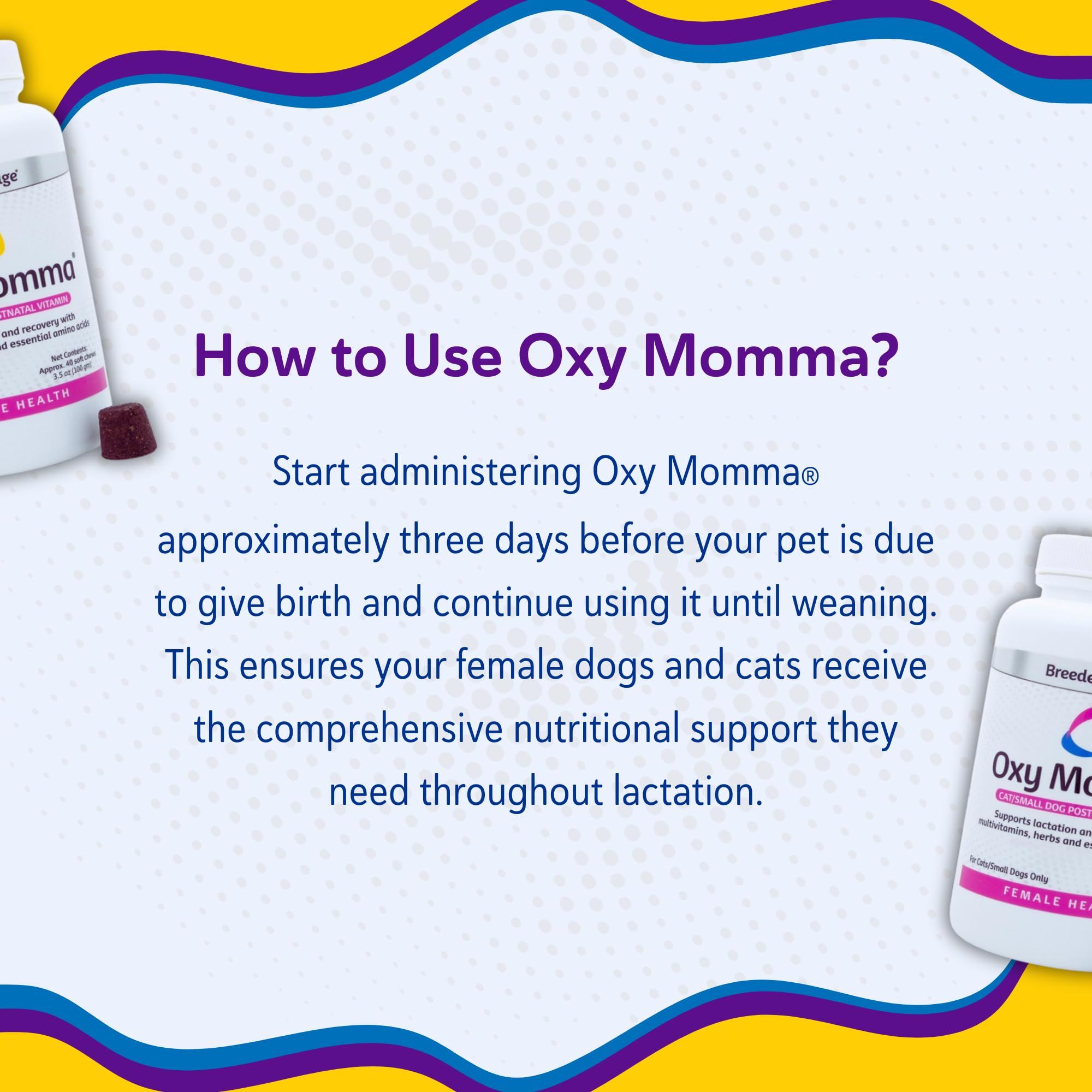 Revival Animal Health Breeder's Edge Oxy Momma soft chews next to calendar for next pregnancy planning