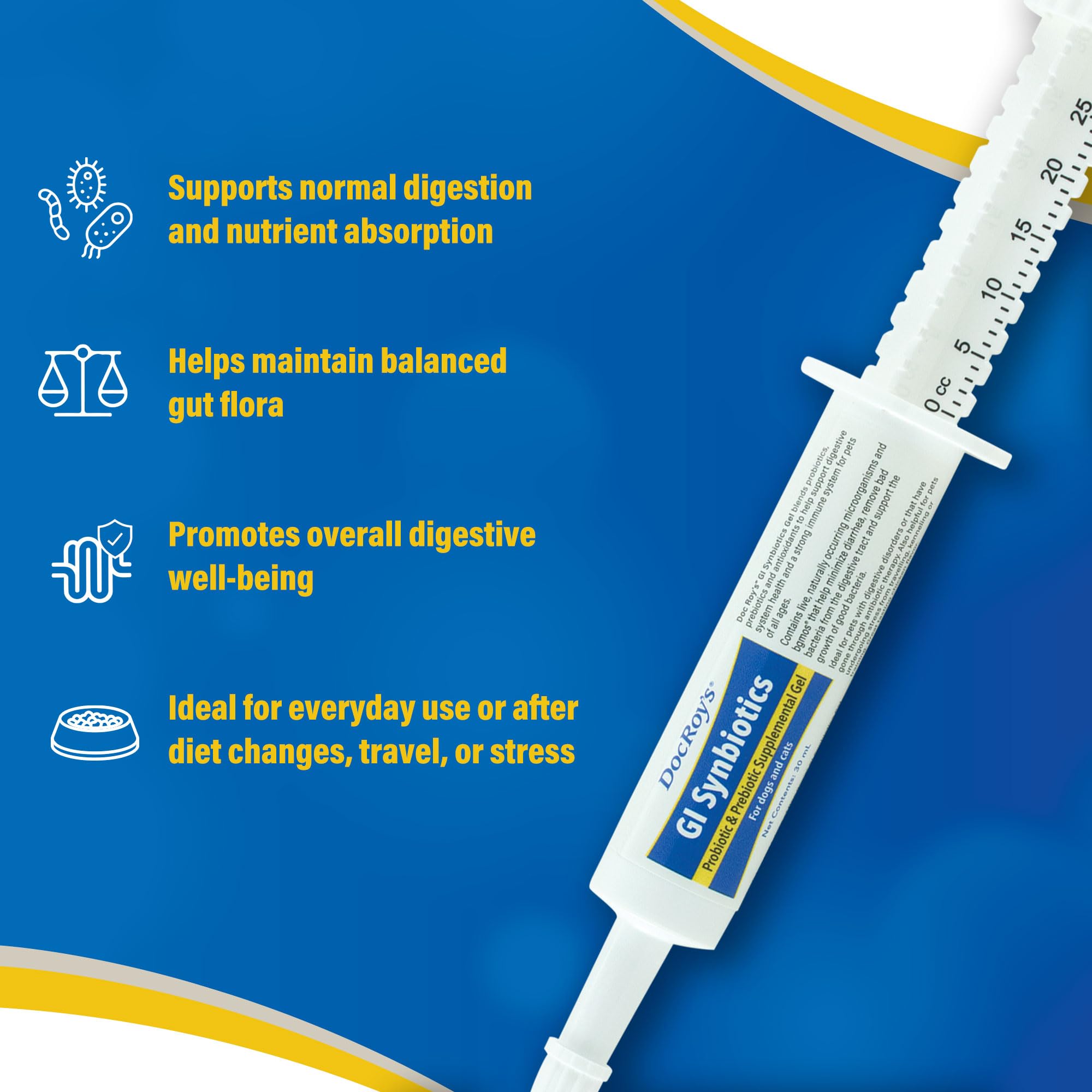 BgMOS and beta glucans in Doc Roy’s gel support gut bacteria balance.