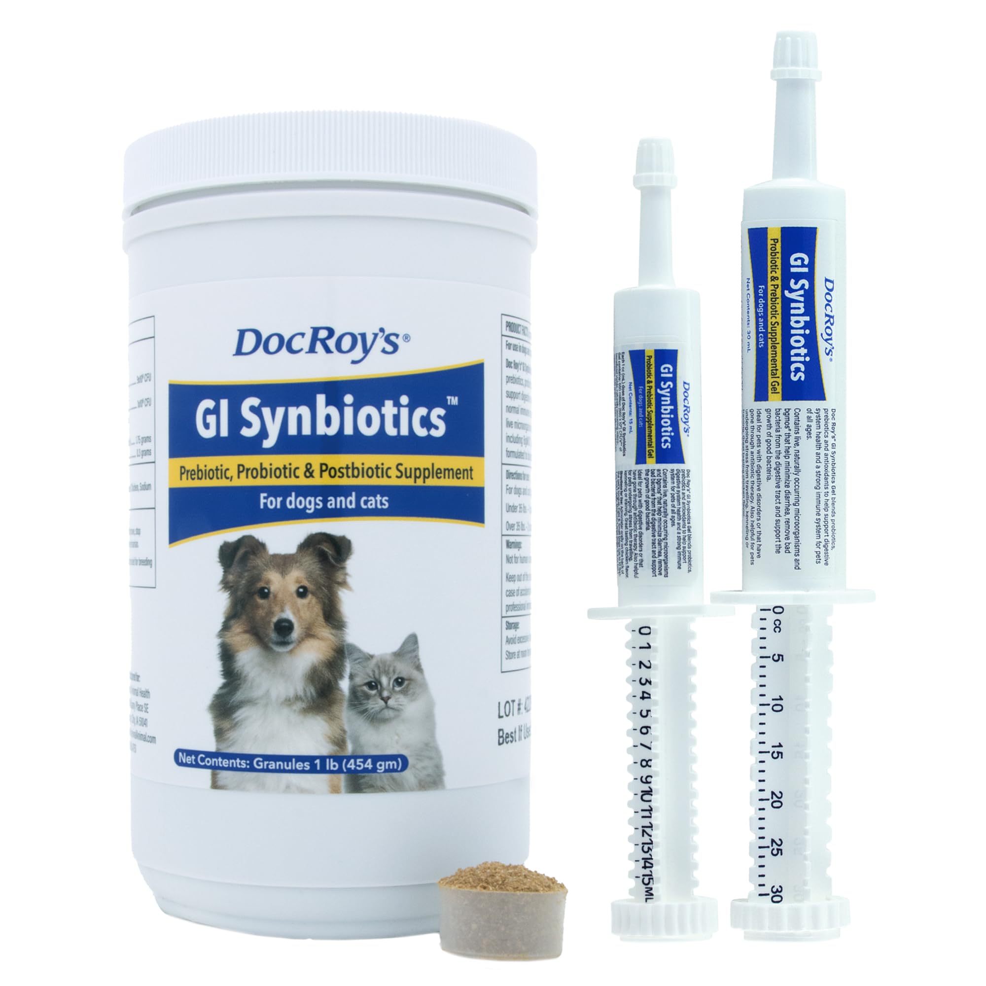 Doc Roy’s GI Synbiotics helps maintain happy digestion across life stages.