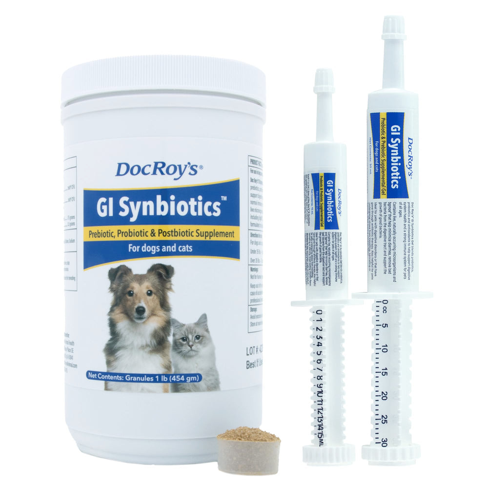 Doc Roy’s GI Synbiotics helps maintain happy digestion across life stages.