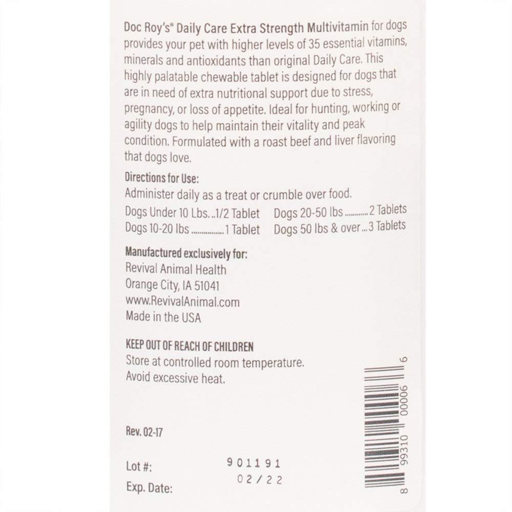 Revival Doc Roy's Daily Care Extra dog bowl serving image illustrates easy mixing into meals