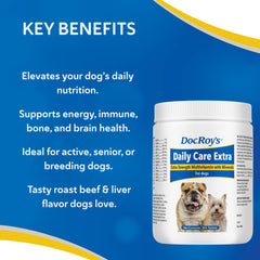 Revival Doc Roy's Daily Care Extra tablets image highlights easy daily dosing for dogs