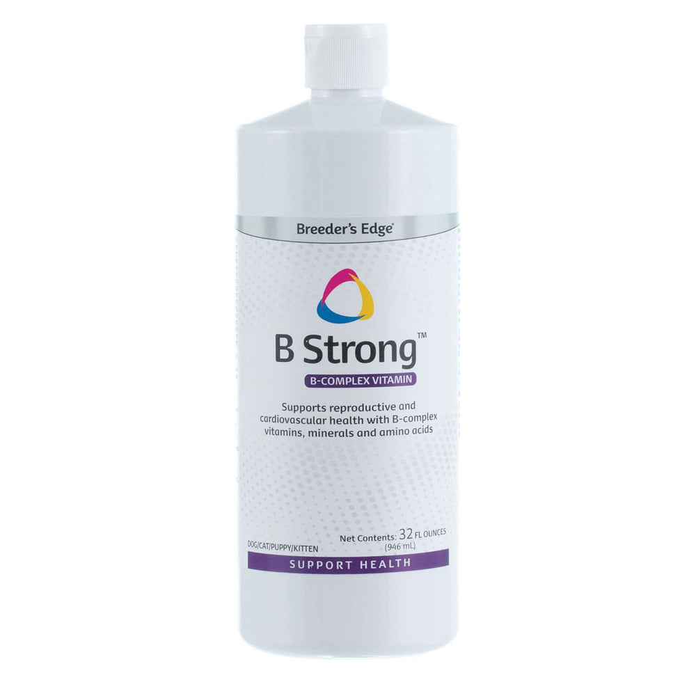 Revival Breeder's Edge B Strong Liquid bottle pour enables easy supplemental dosing during meals.