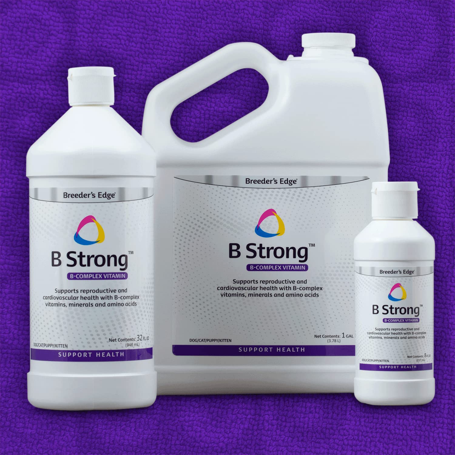 Revival Breeder's Edge B Strong Liquid integrated into dog or cat meals.