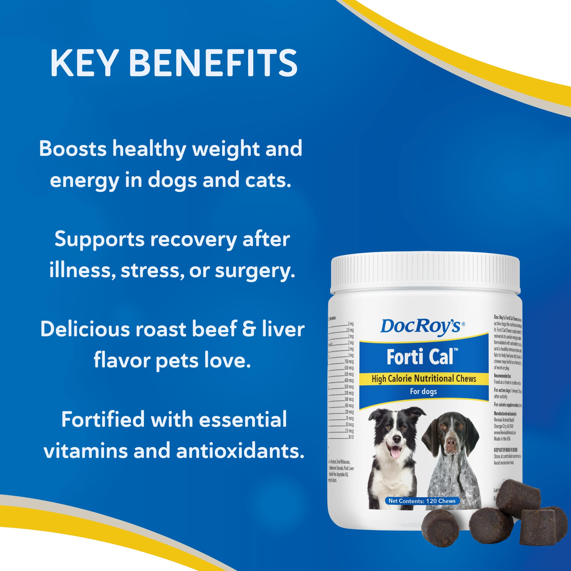 Puppy-friendly feeding scene with Doc Roy’s Forti Cal Soft Chews for growth and energy