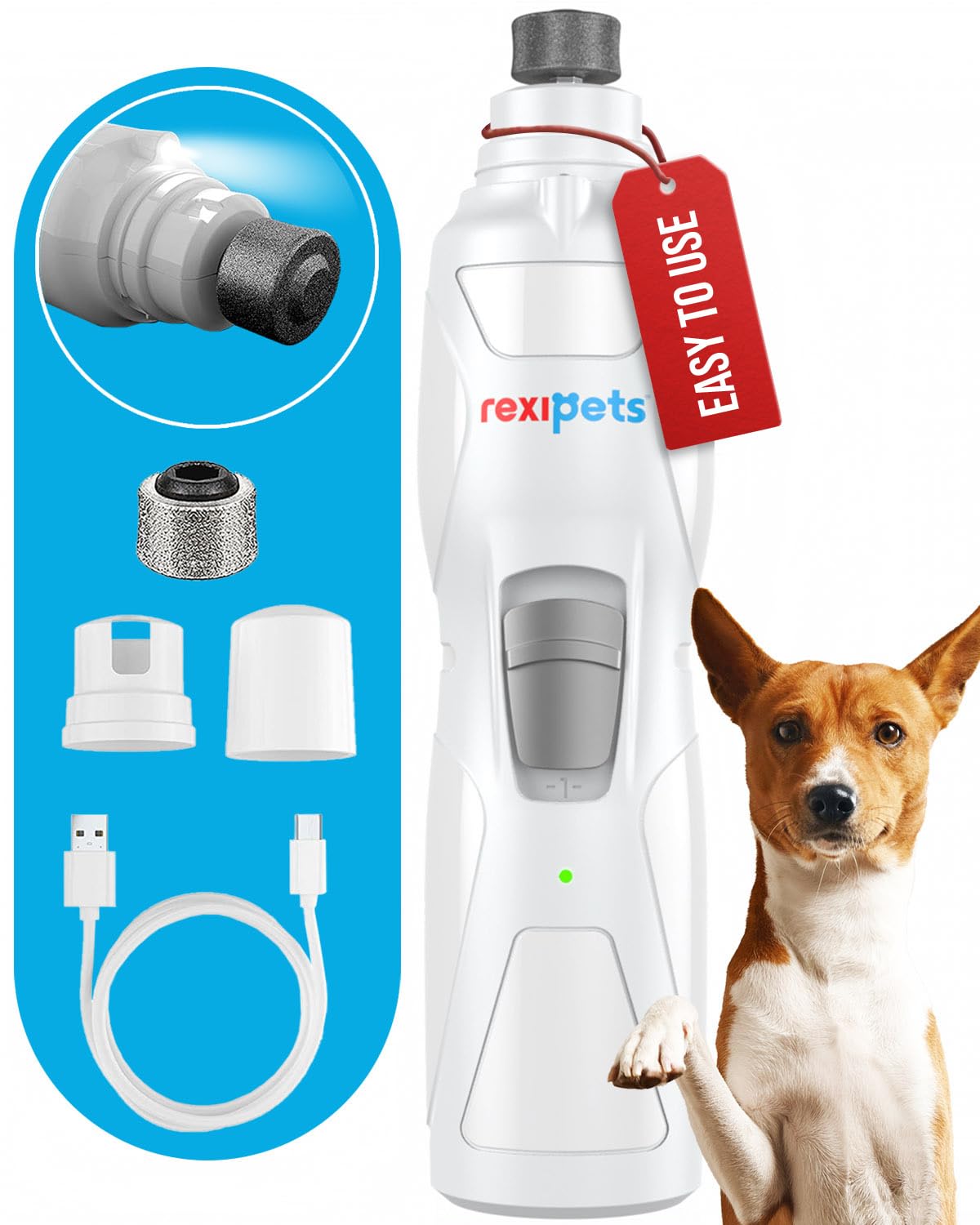 REXIPETS nail grinder compact design enables quick, safe at-home grooming.
