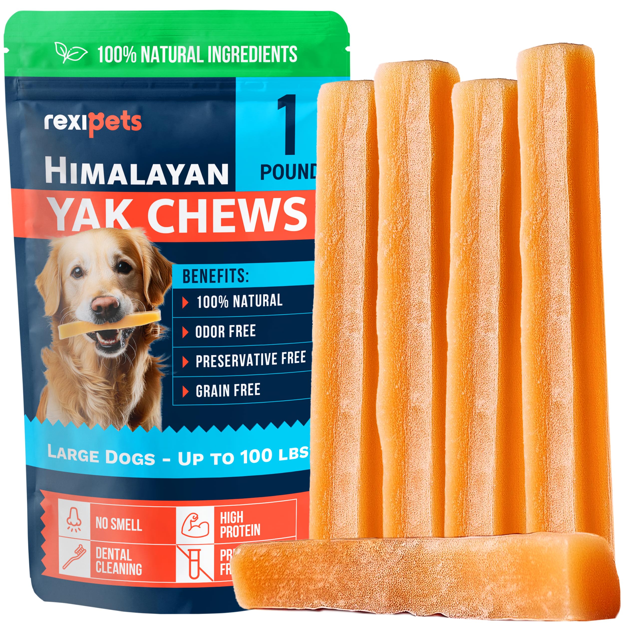 REXIPETS yak-chews-large-dogs close-up shows long-lasting entertainment for big breeds.