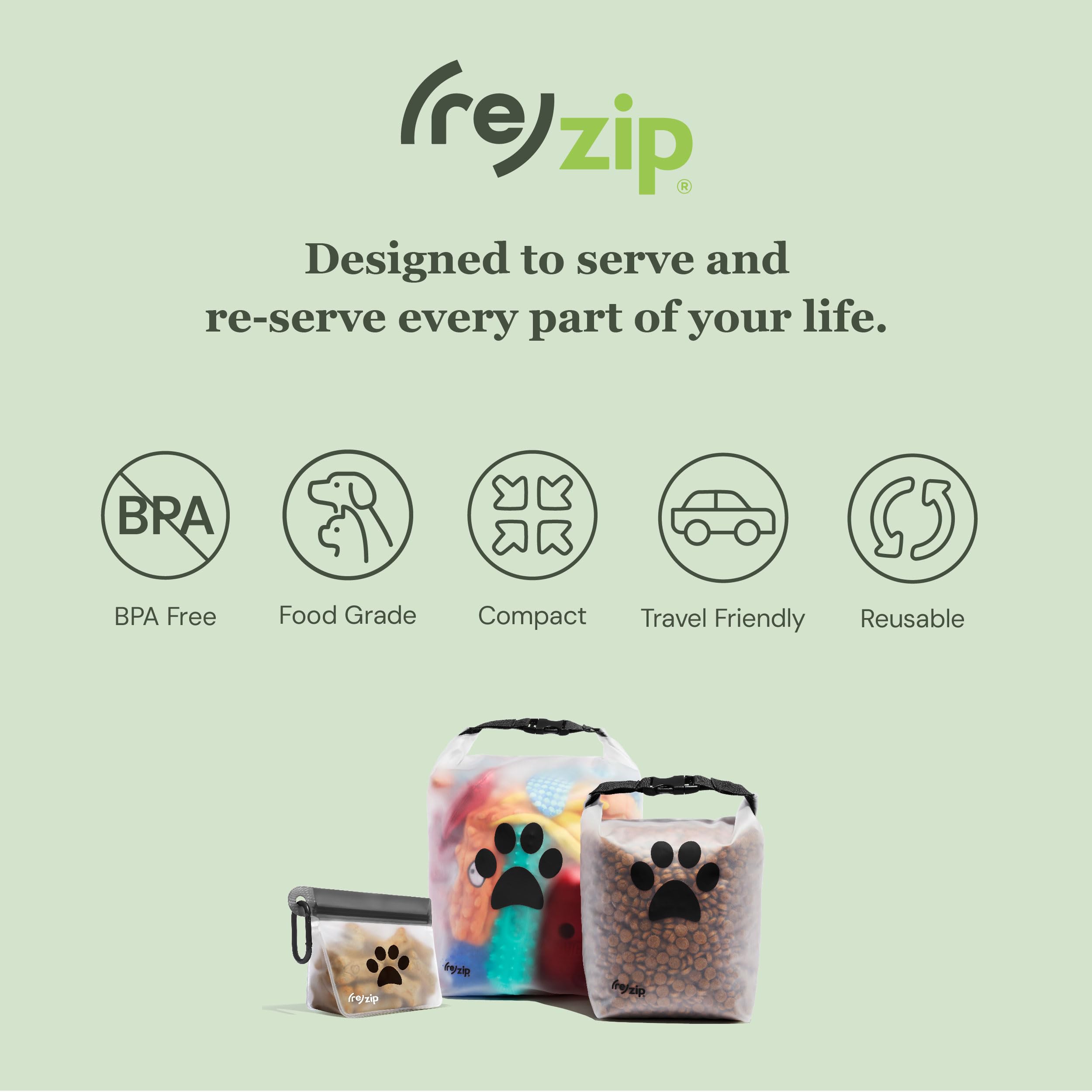 Rezip Clip N' Go leakproof side seams prevent mess during transport.