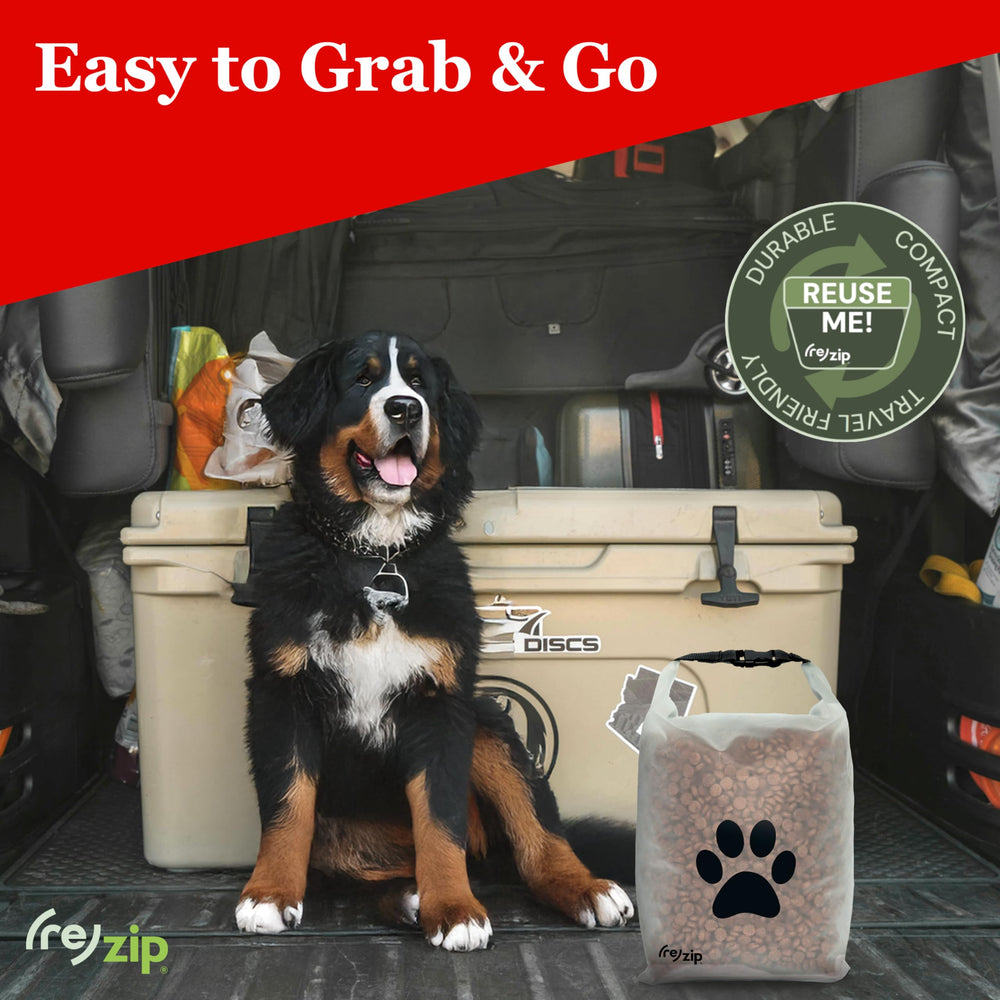 rezip large roll-top pet dry food storage bag 40-cup capacity for bulk kibble.