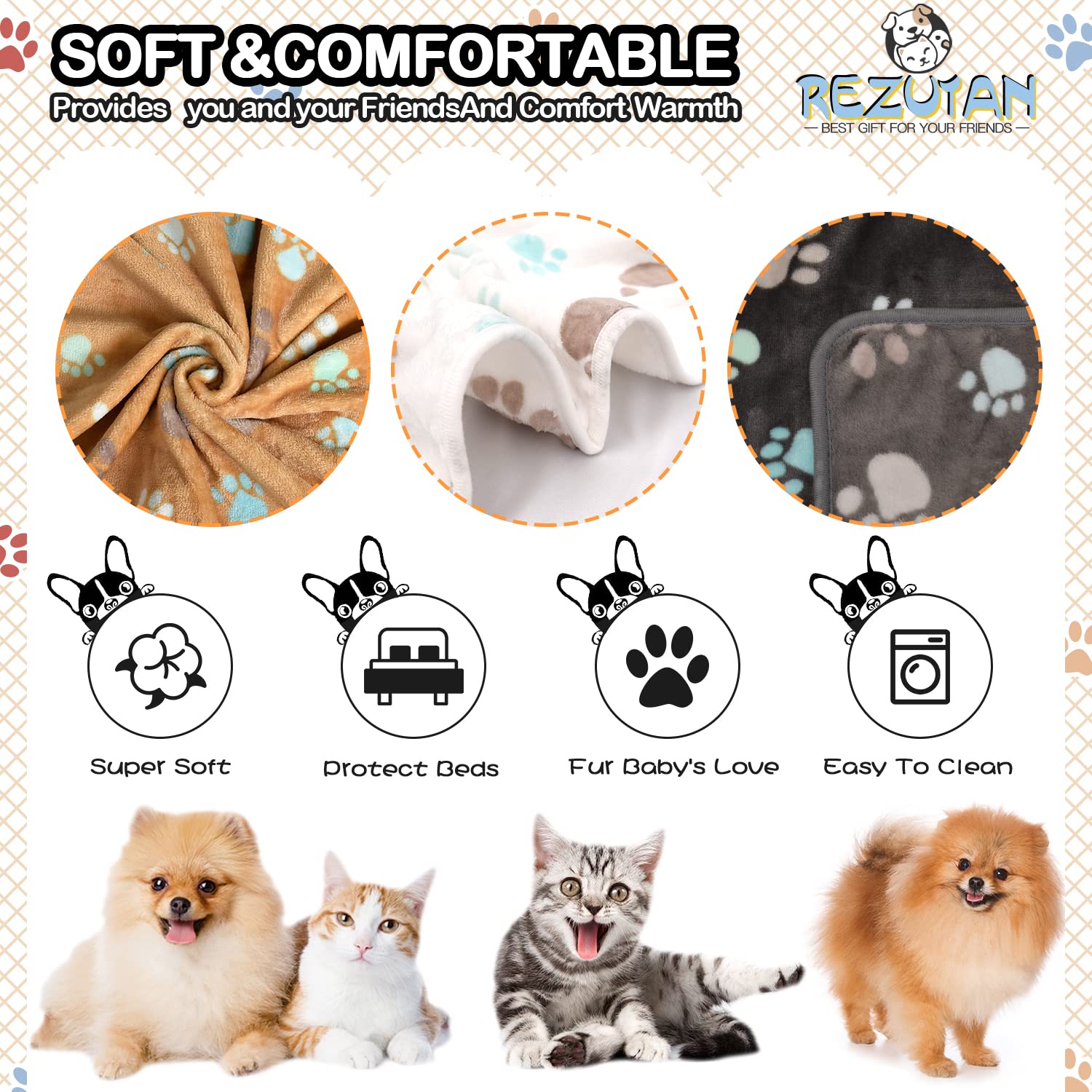 Rezutan 3-pack dog blankets packaging and bundle for versatile indoor outdoor use