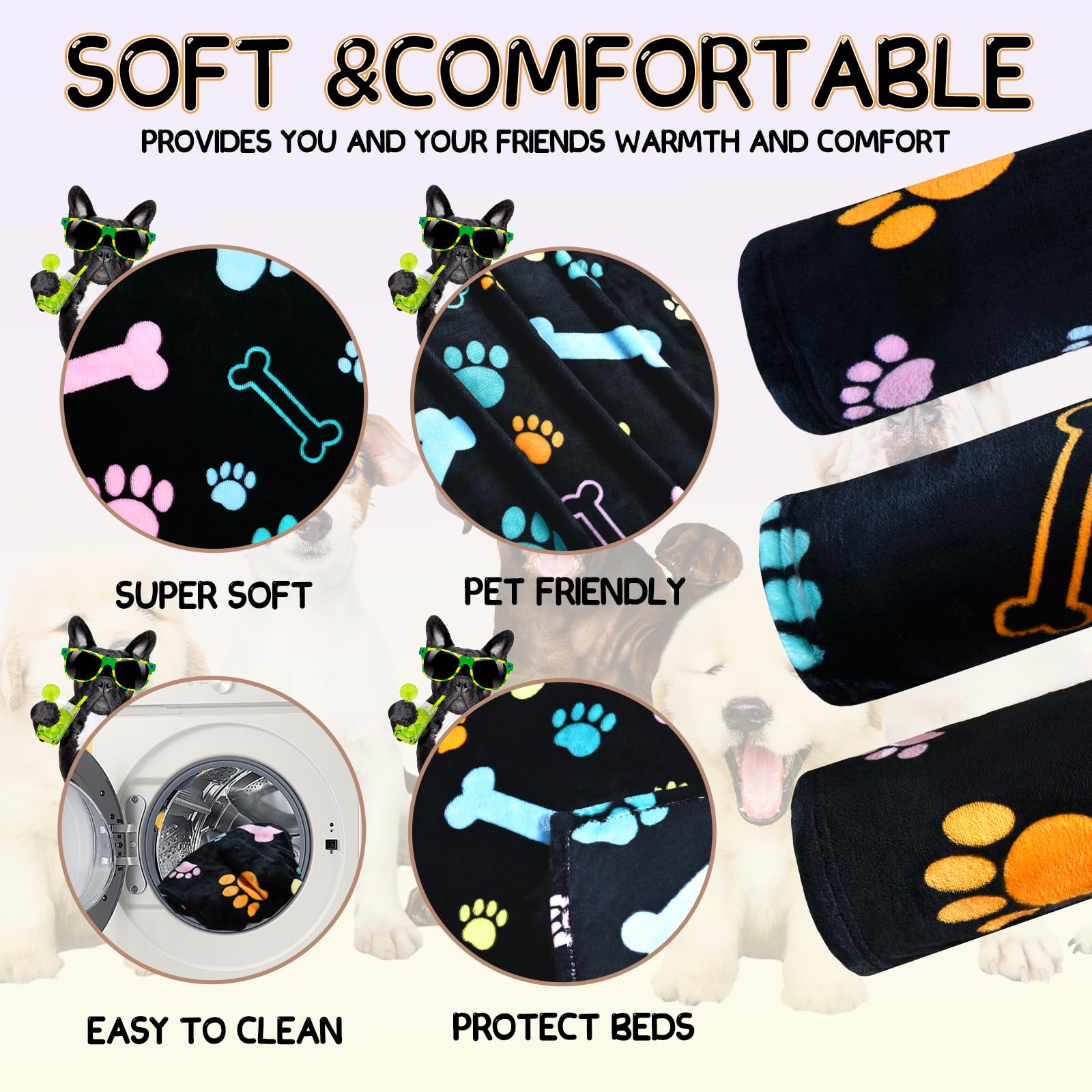 Rezutan dog blanket care image emphasizes gentle machine washing