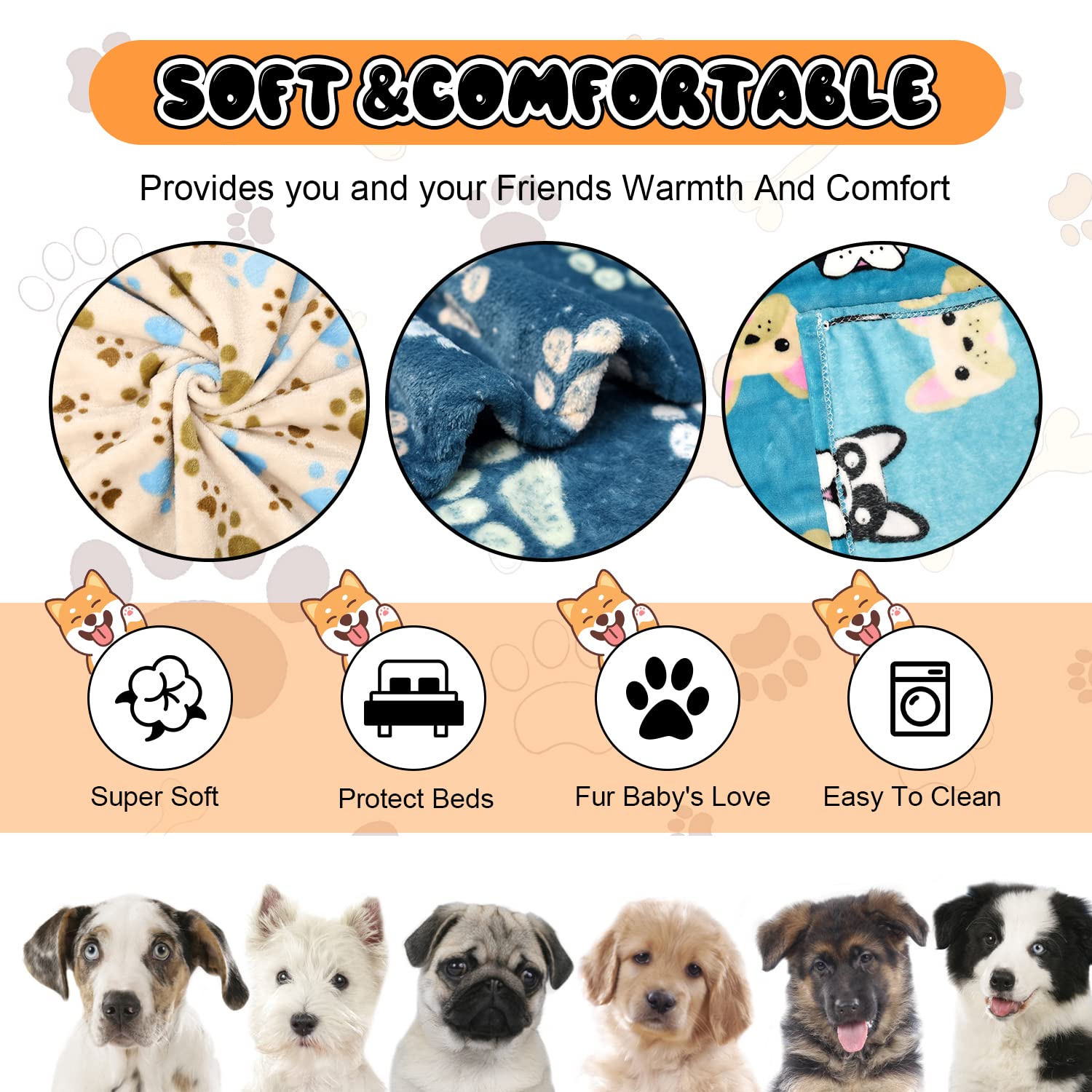 Rezutan dog blanket paw-print beige keeps pets warm on crates and car rides.