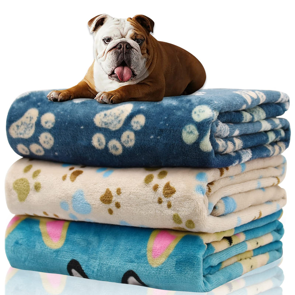 Rezutan dog blanket paw-print blue for cozy comfort on beds and trips.
