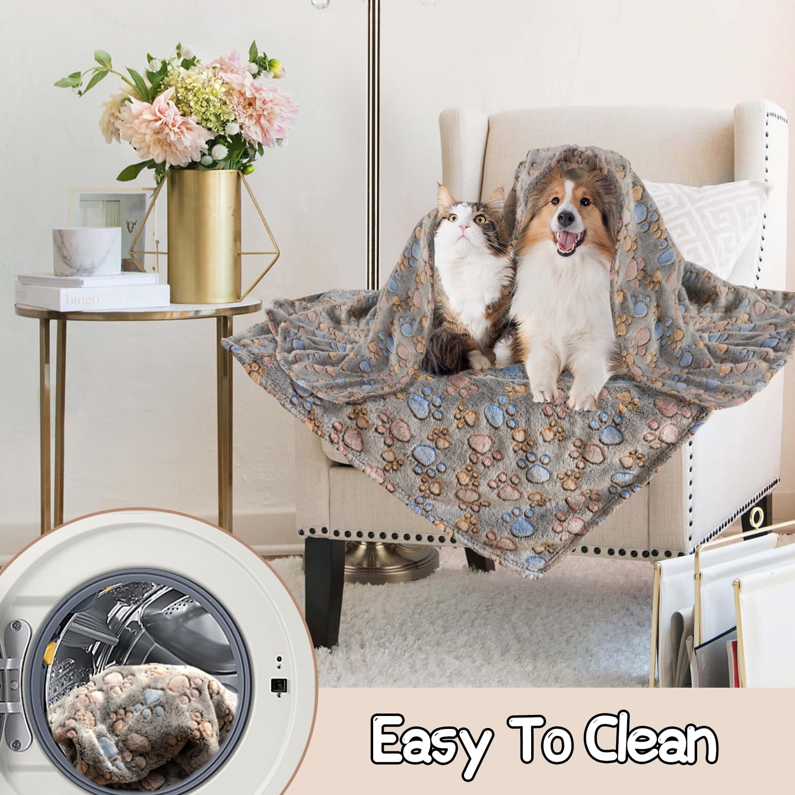 Rezutan packaging shows 3-blanket set, perfect for versatile pet spaces.