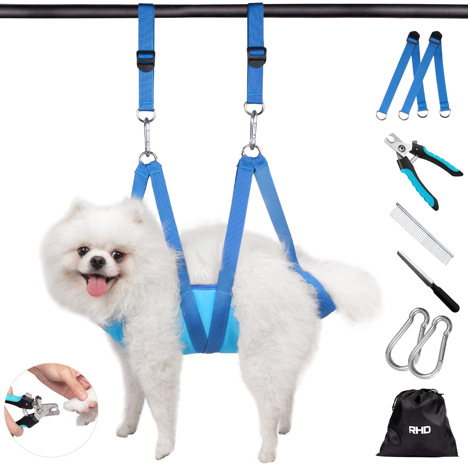 RHD dog grooming hammock harness overview: compact and versatile for home grooming