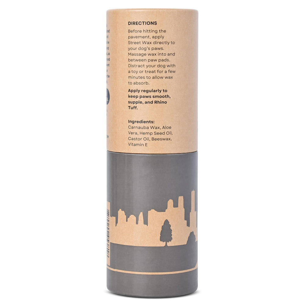 Rhino Wax before-walk application demonstrates quick paw protection prep.