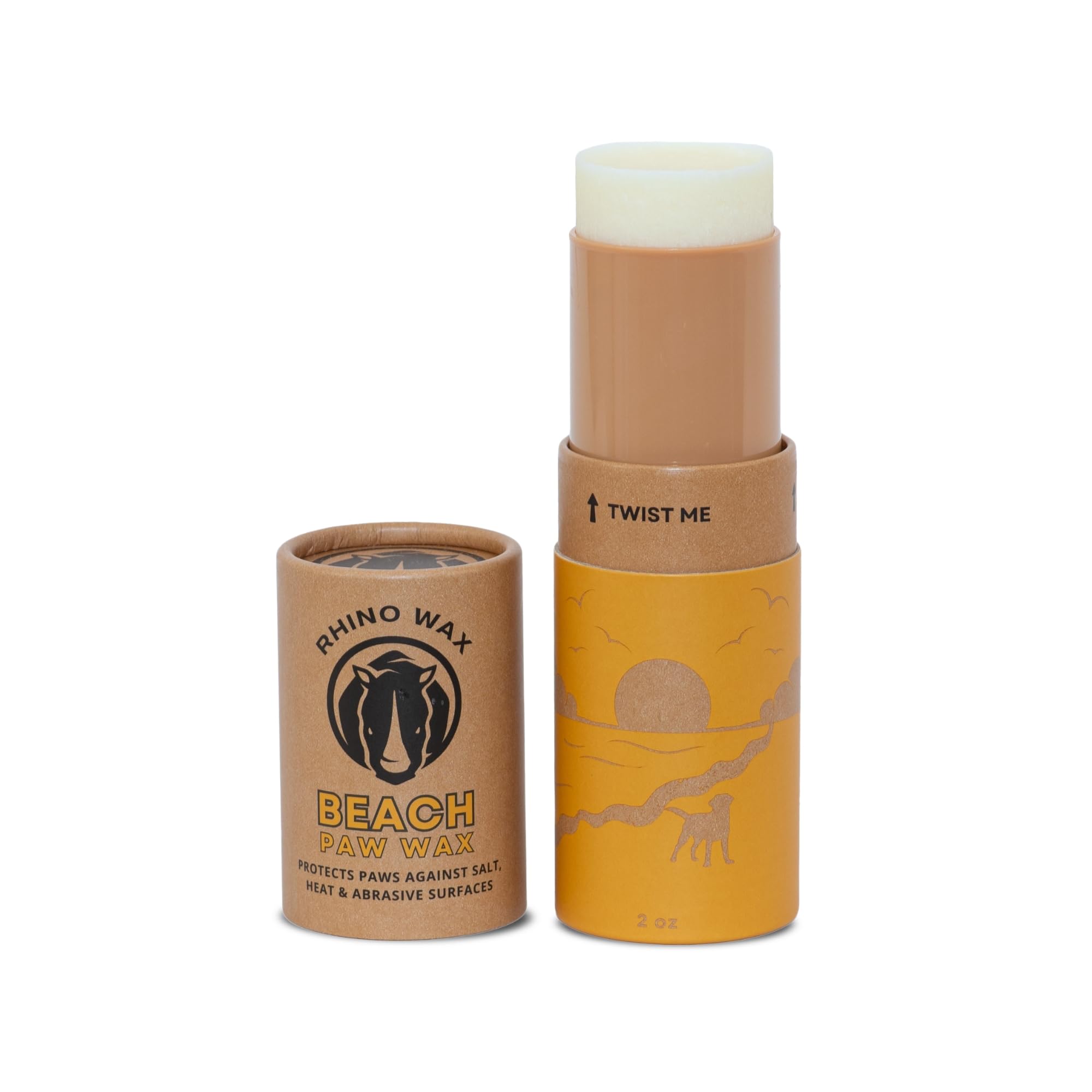 Rhino Wax dog paw beach-application shows a protective layer before sandy play.