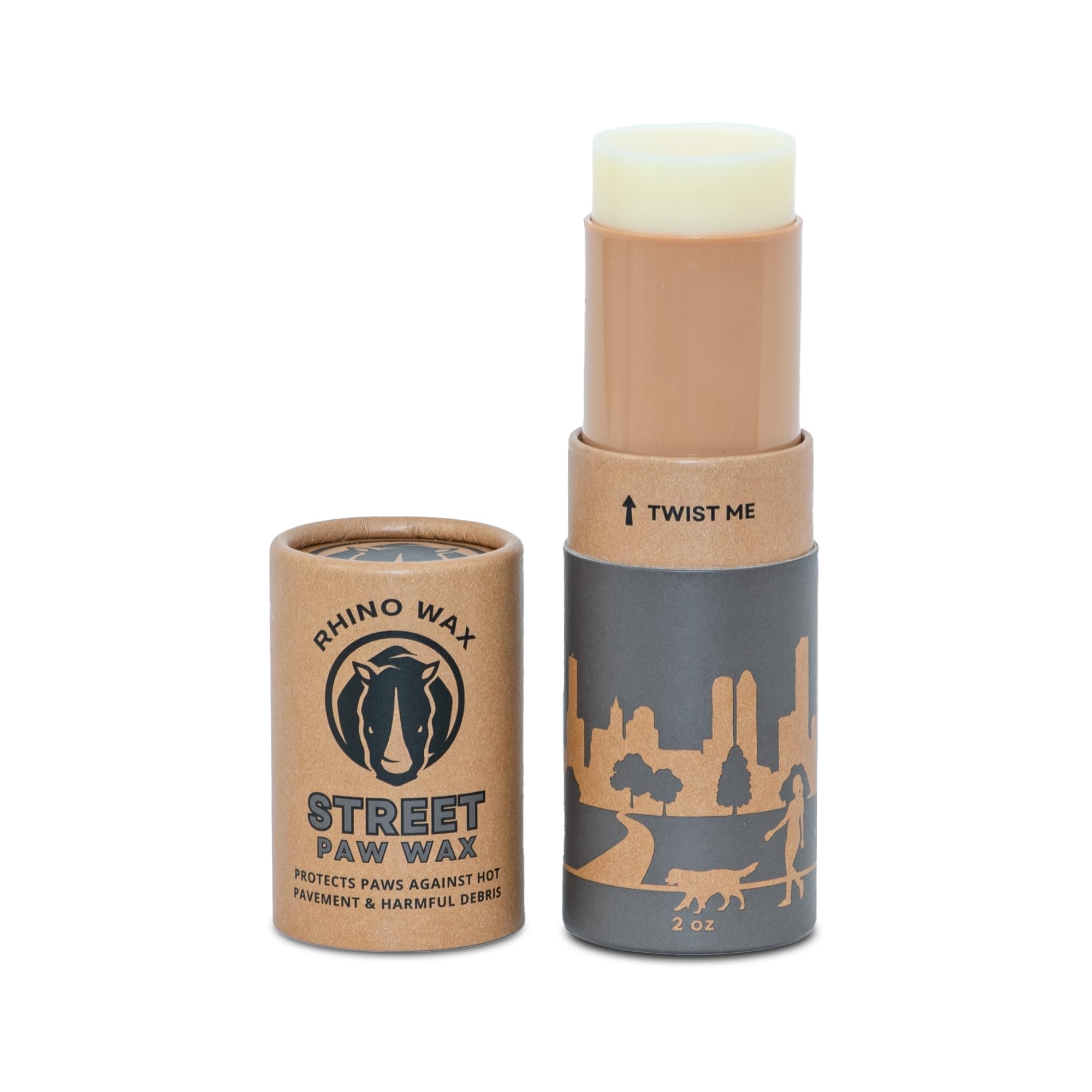 Rhino Wax dog paw street wax 2oz bottle ready for hot-pavement protection.