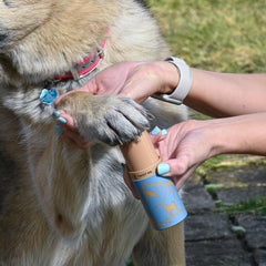 Rhino Wax moisturizing paw balm emphasizes improved paw elasticity for outdoor adventures.
